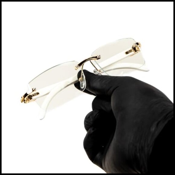 Retro Rimless Clear Lens Rectangular Gold Frame Unisex Hip Hop Eyewear